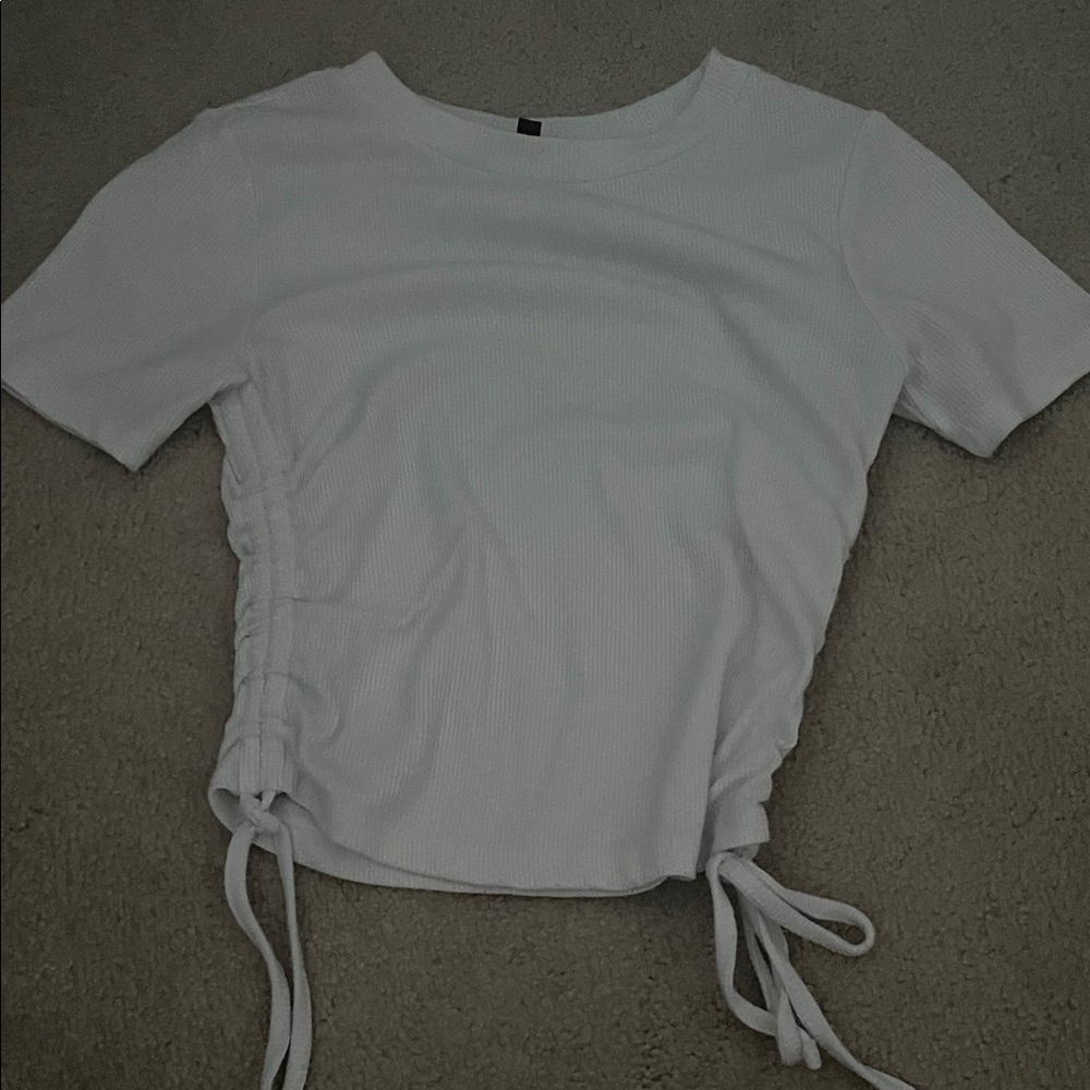 Glam Girl Fashion White Ruched Short Sleeve Tee